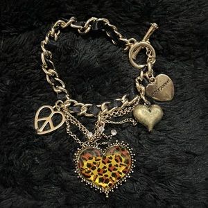 Betsey Johnson leopard print heart bracelet